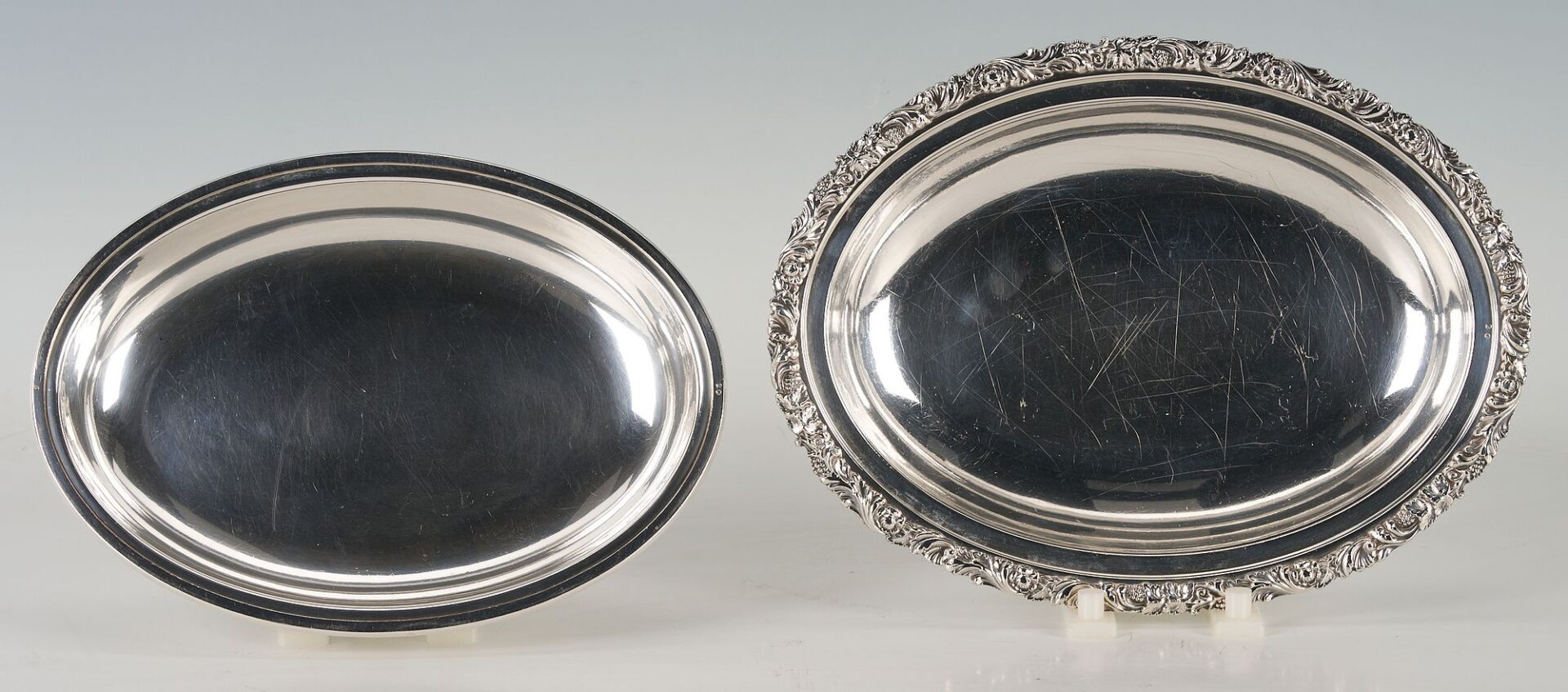 Lot 1157: 6 Ellis Barker Silverplated Table Items: Tray, Candlesticks, Dish