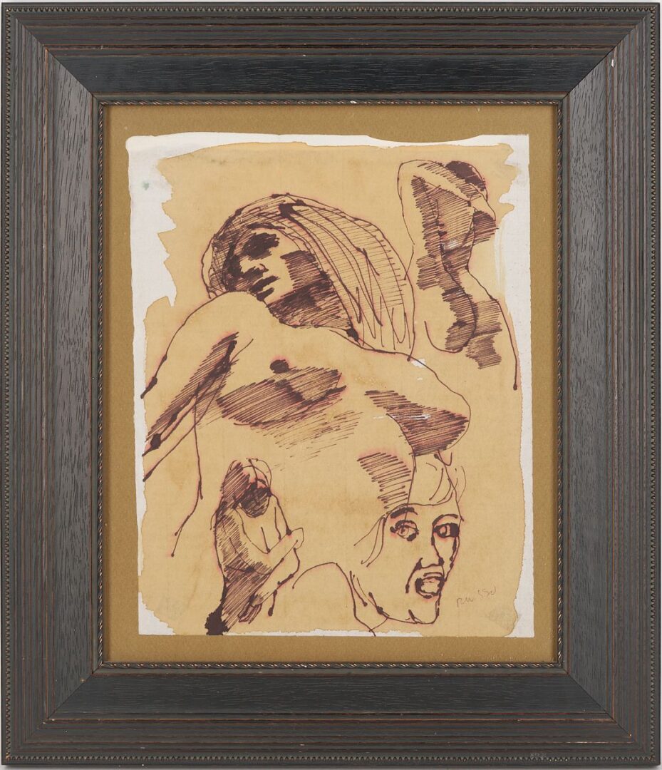 Lot 1159: 2 Modernist Works on Paper, Oregon Interest: Thomas Hardy, Cows, & Michele Russo, Nude