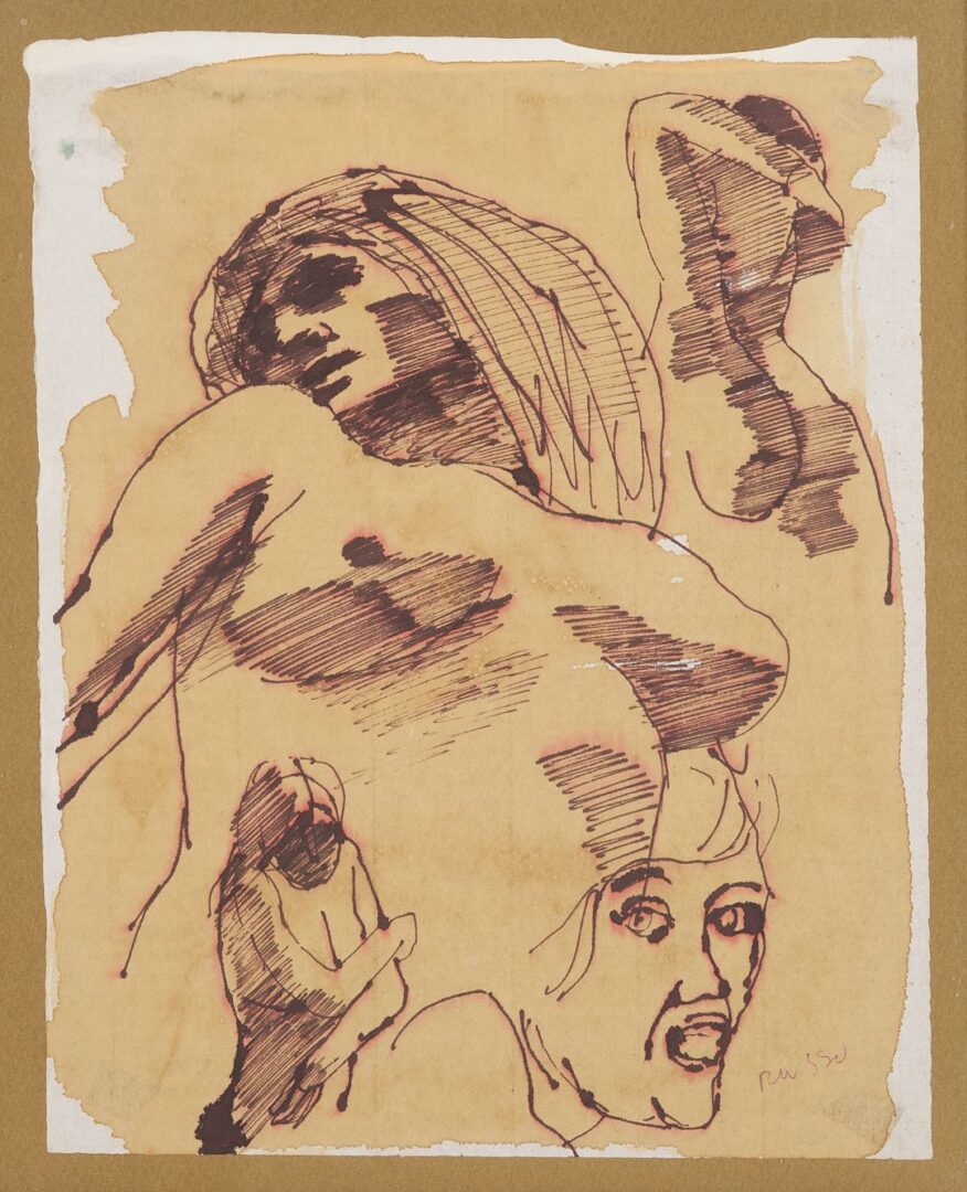 Lot 1159: 2 Modernist Works on Paper, Oregon Interest: Thomas Hardy, Cows, & Michele Russo, Nude