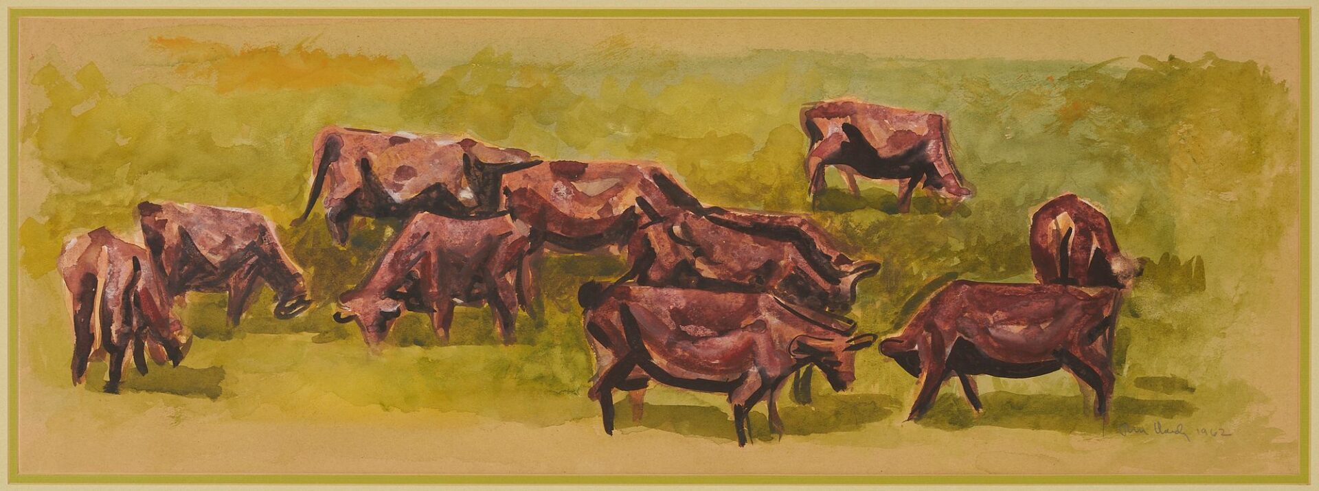 Lot 1159: 2 Modernist Works on Paper, Oregon Interest: Thomas Hardy, Cows, & Michele Russo, Nude