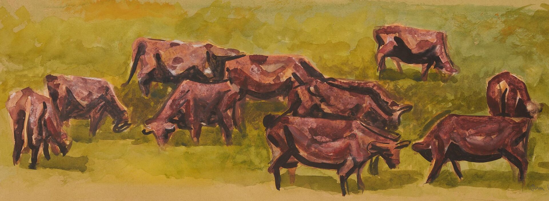 Lot 1159: 2 Modernist Works on Paper, Oregon Interest: Thomas Hardy, Cows, & Michele Russo, Nude