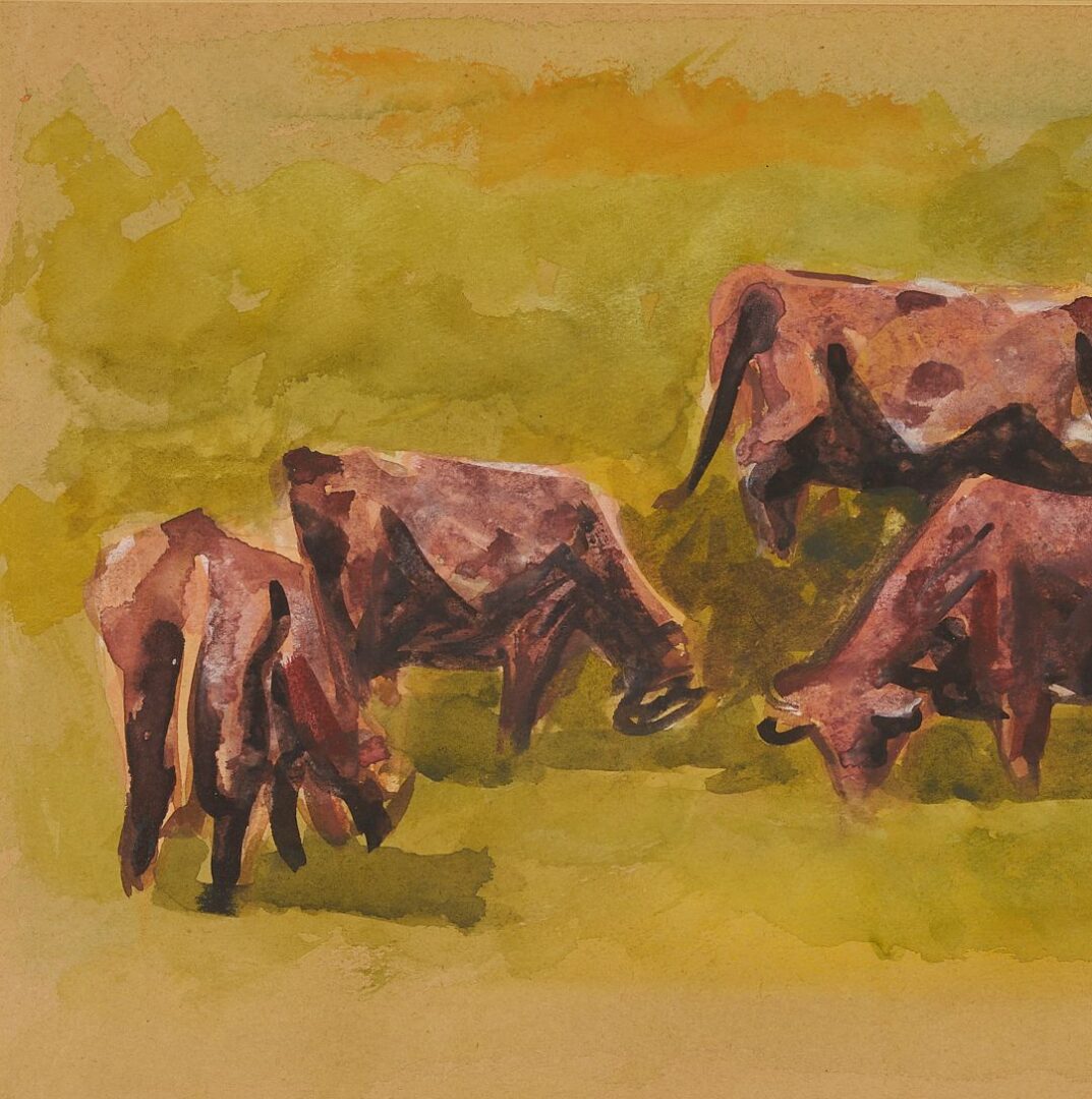 Lot 1159: 2 Modernist Works on Paper, Oregon Interest: Thomas Hardy, Cows, & Michele Russo, Nude