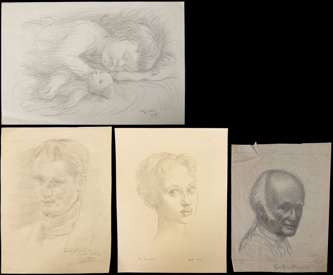 Lot 1162: 4 Garth Williams Drawings, Figures & Self Portraits