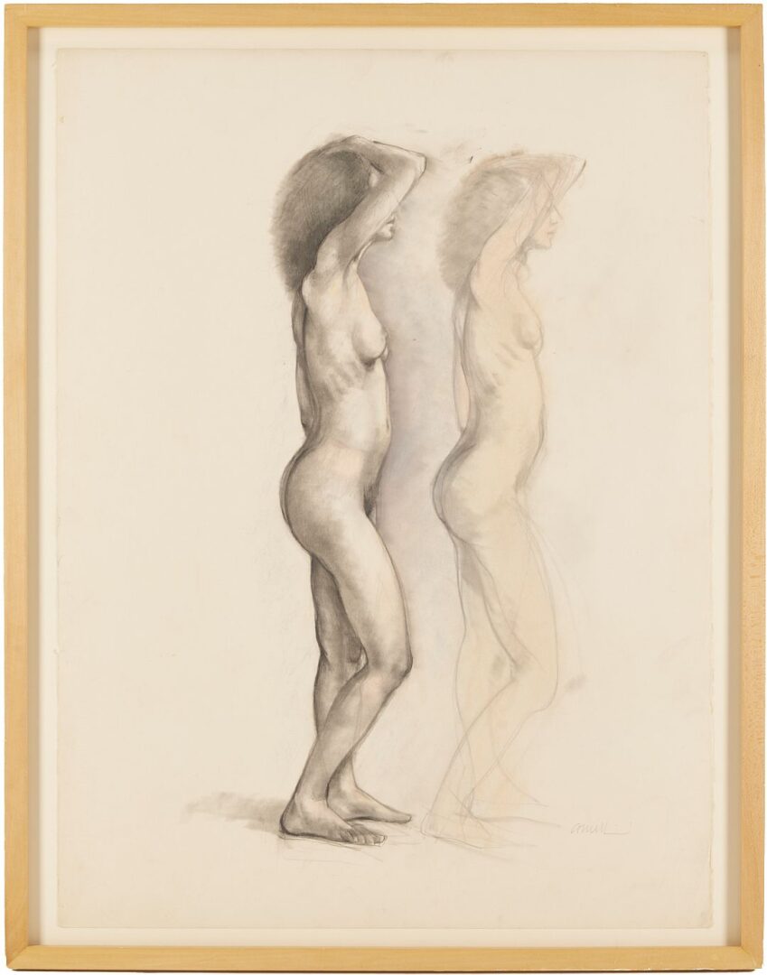 Lot 1163: Thomas Cornell Double Study Drawing of Standing Nude