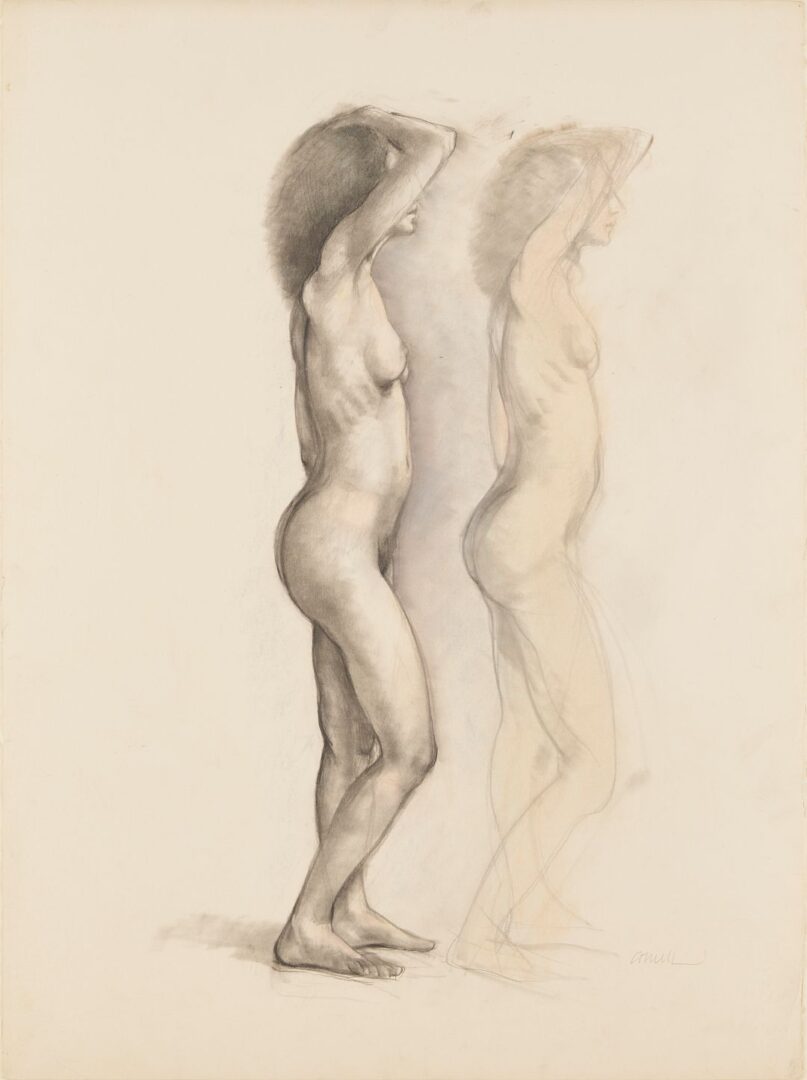 Lot 1163: Thomas Cornell Double Study Drawing of Standing Nude