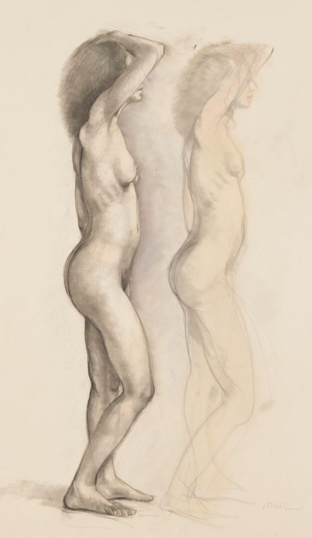 Lot 1163: Thomas Cornell Double Study Drawing of Standing Nude