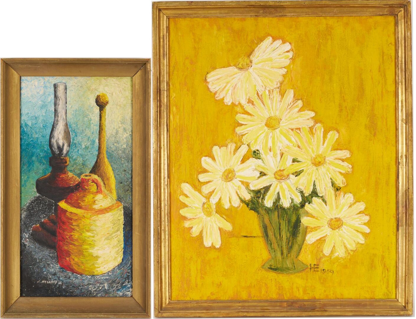 Lot 1165: 2 Midcentury Modern Still Life Paintings Incl. John Hegarty & Floral