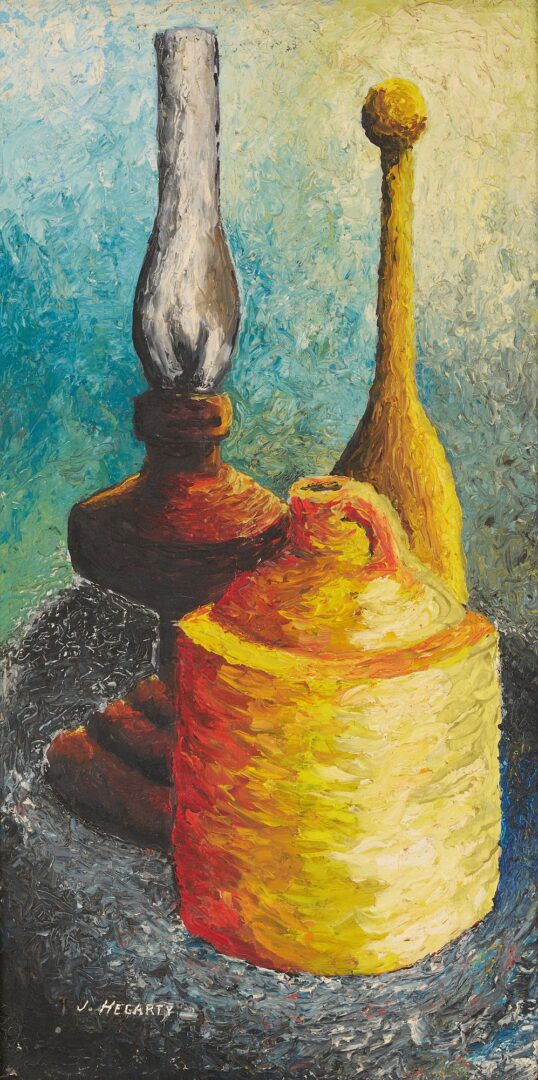 Lot 1165: 2 Midcentury Modern Still Life Paintings Incl. John Hegarty & Floral