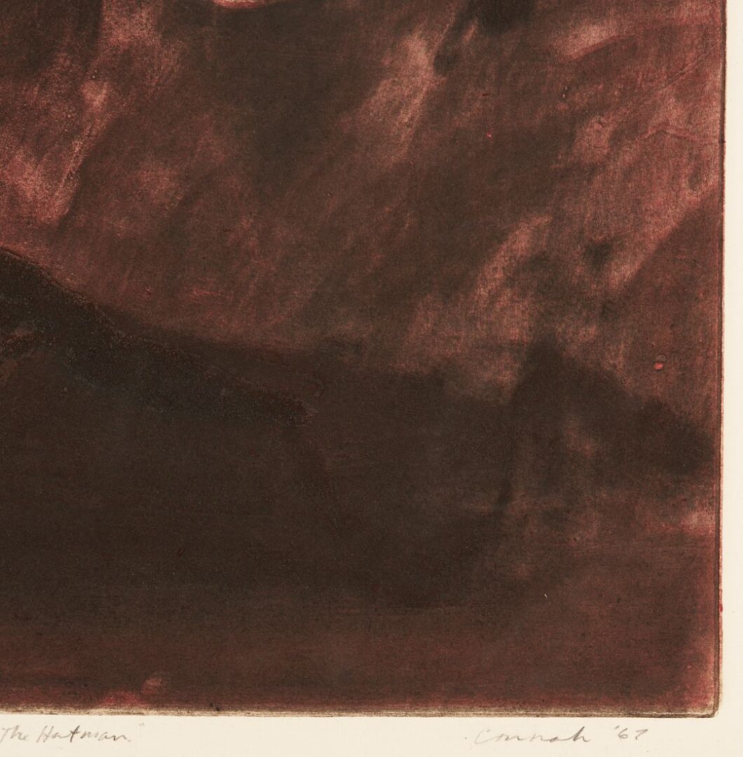 Lot 1167: Whit Connah Aquatint, Death of a Hatman, 1967