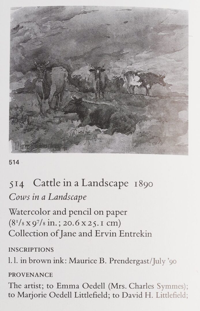 Lot 119: Maurice Prendergast W/C Landscape with Cattle plus Catalog Raisonne