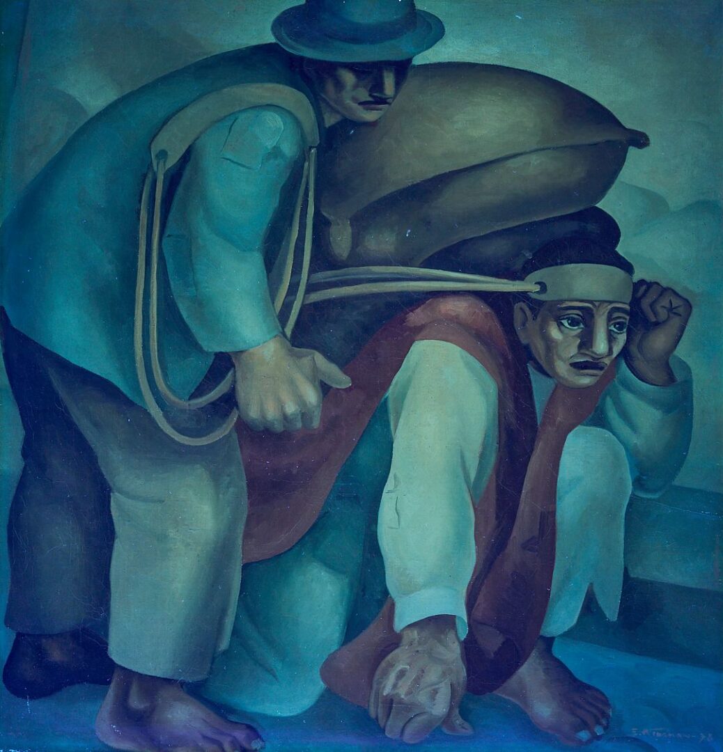 Lot 122: Eduardo Kingman O/C Painting, Indigenous Laborers/Obreros, 1938