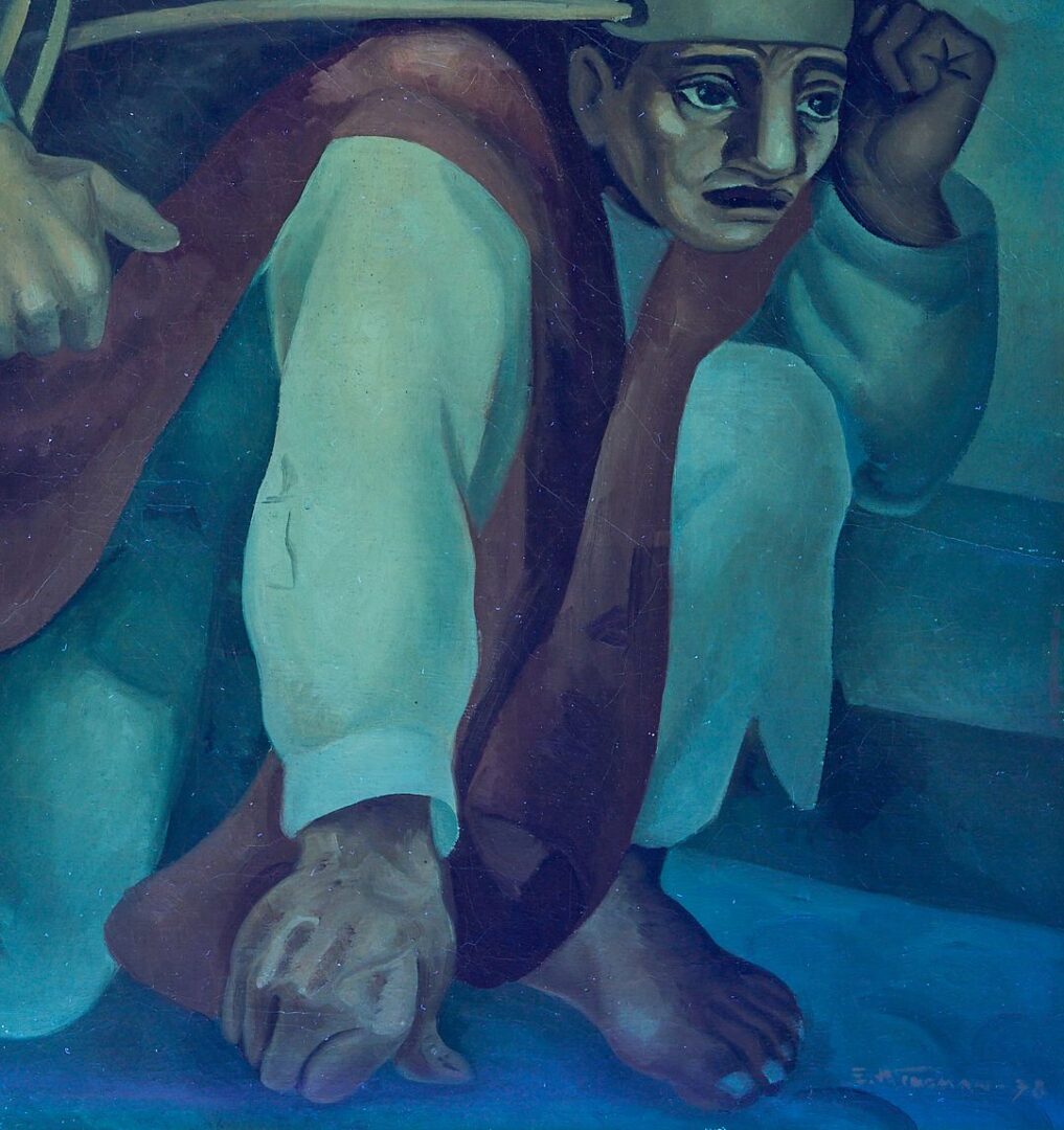 Lot 122: Eduardo Kingman O/C Painting, Indigenous Laborers/Obreros, 1938