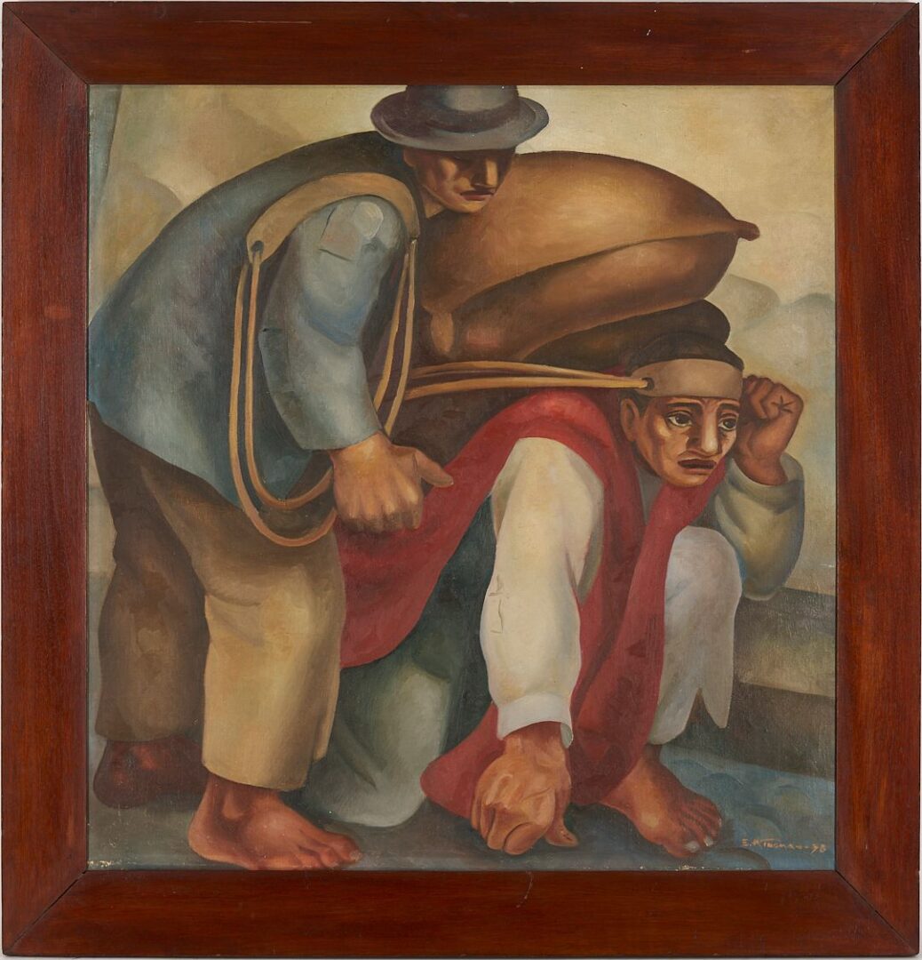 Lot 122: Eduardo Kingman O/C Painting, Indigenous Laborers/Obreros, 1938