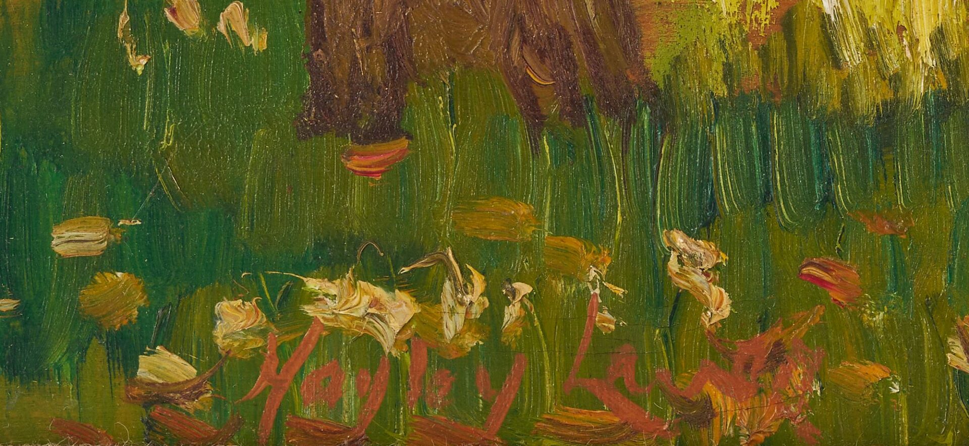 Lot 127: Hayley Lever O/B landscape painting, “Caldwell, NJ 1935”