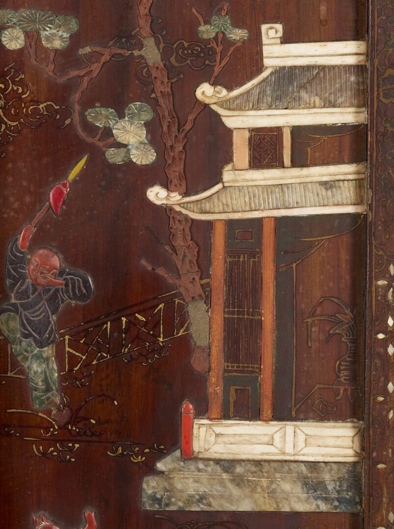 Lot 12: Chinese Four Panel Inlaid Wood Table Screen