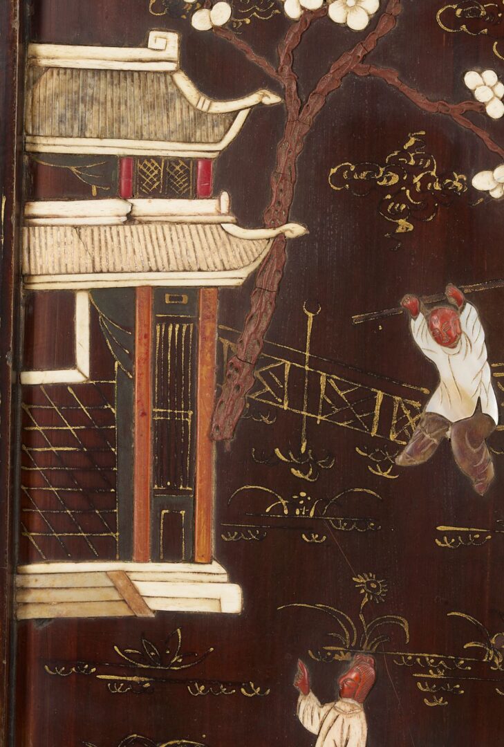 Lot 12: Chinese Four Panel Inlaid Wood Table Screen