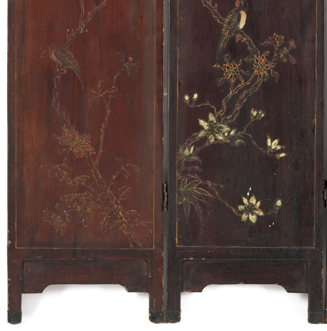 Lot 12: Chinese Four Panel Inlaid Wood Table Screen