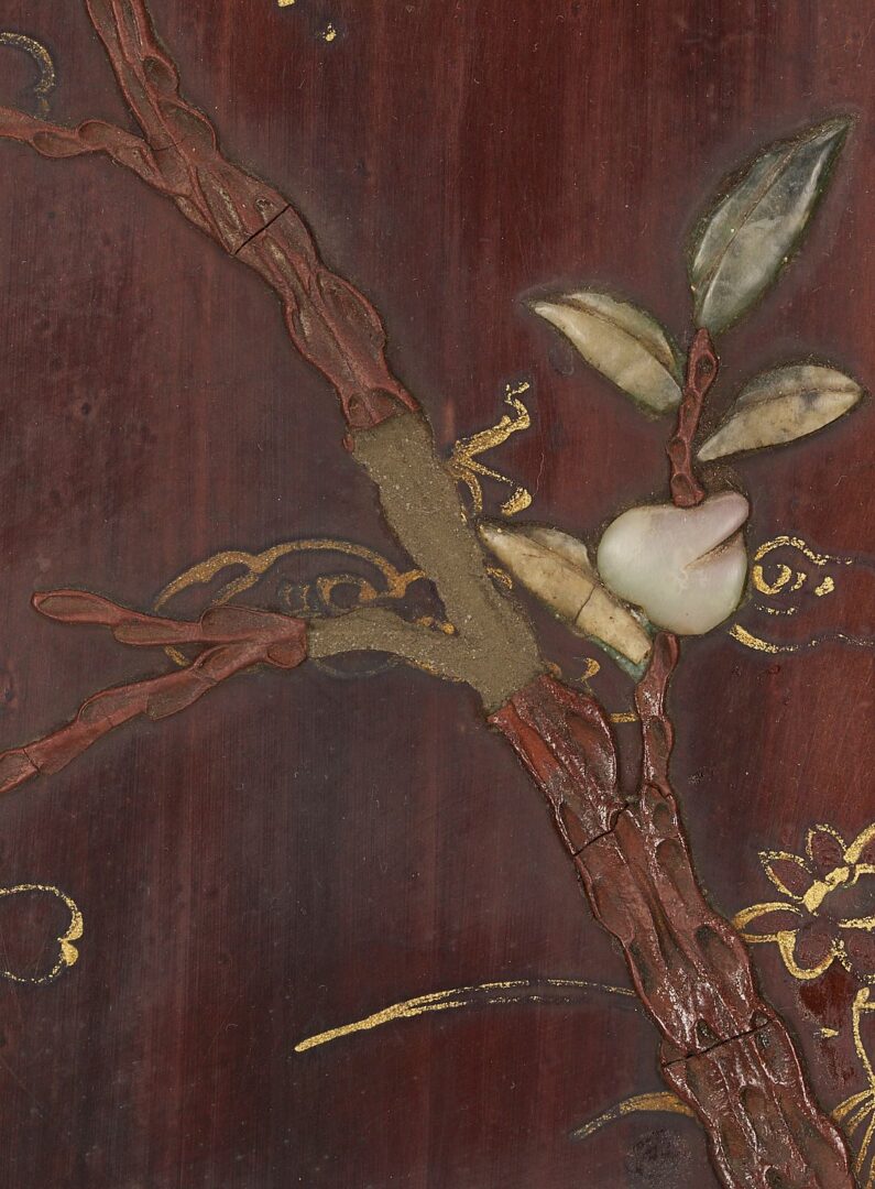 Lot 12: Chinese Four Panel Inlaid Wood Table Screen
