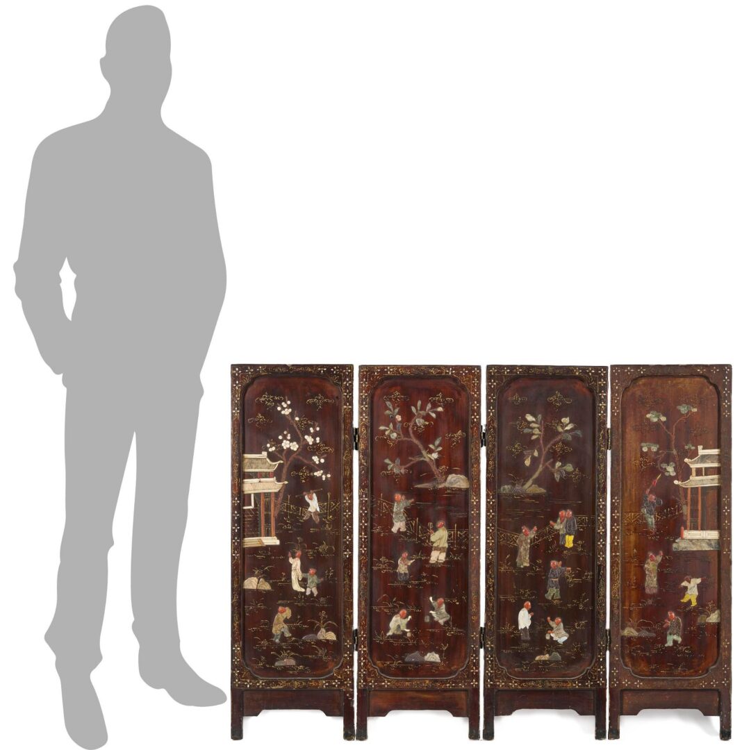 Lot 12: Chinese Four Panel Inlaid Wood Table Screen