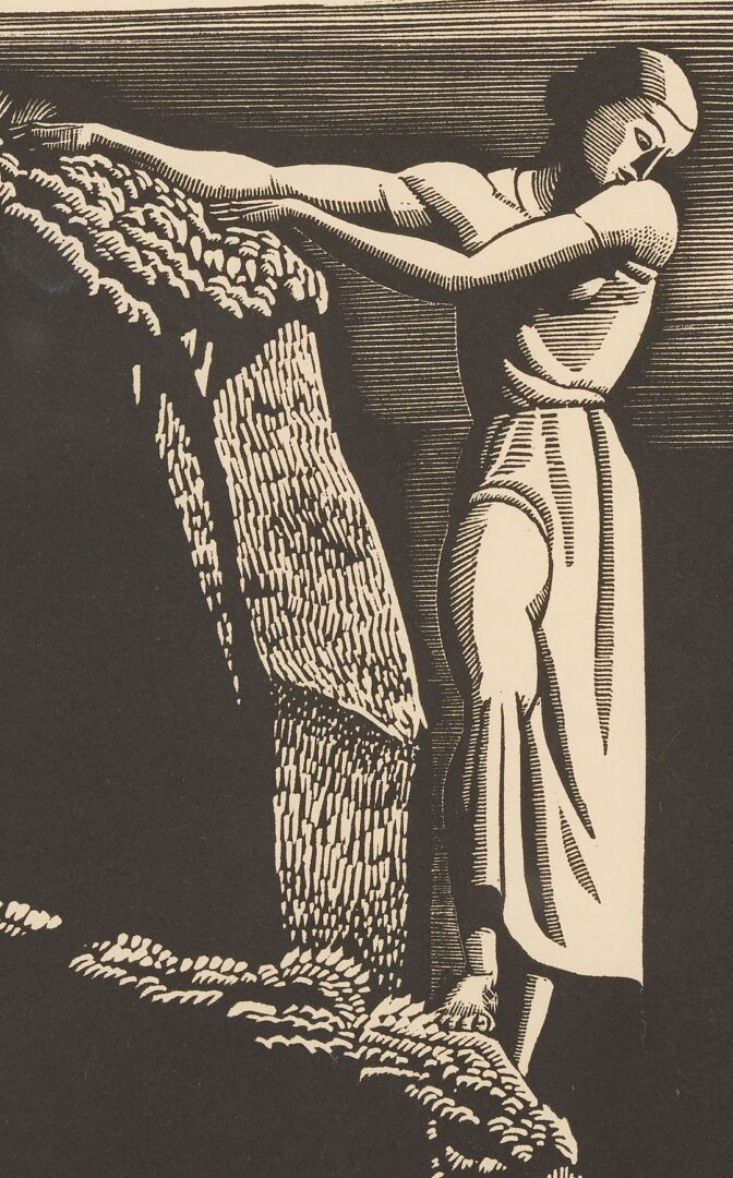 Lot 130: Rockwell Kent Signed Wood Engraving, Girl on a Cliff