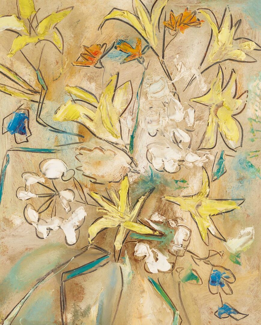 Lot 134: Early Sterling Strauser O/B  Floral Still Life, Yellow Lilies