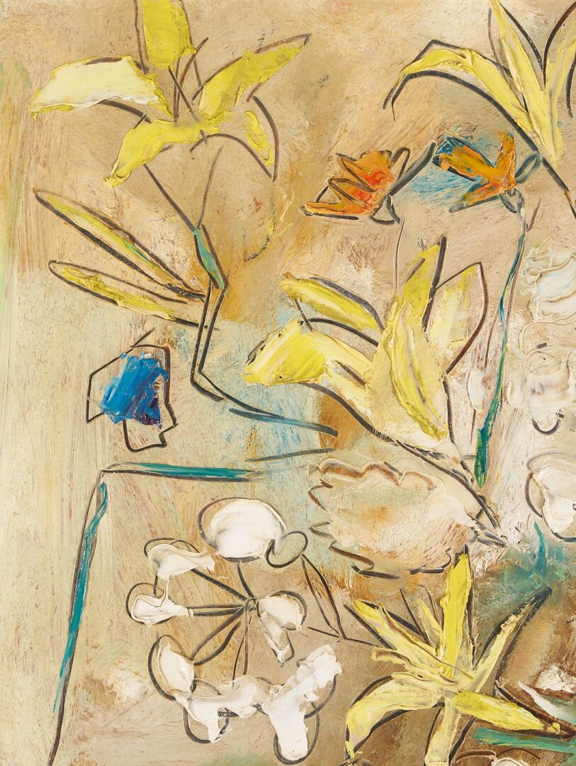 Lot 134: Early Sterling Strauser O/B  Floral Still Life, Yellow Lilies