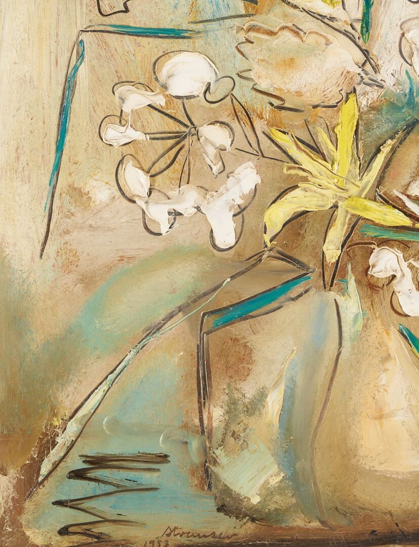 Lot 134: Early Sterling Strauser O/B  Floral Still Life, Yellow Lilies