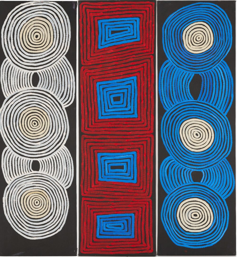 Lot 137: 3 Ronnie Tjampitjinpa Abstract O/C Paintings, Tingari Cycle Triptych