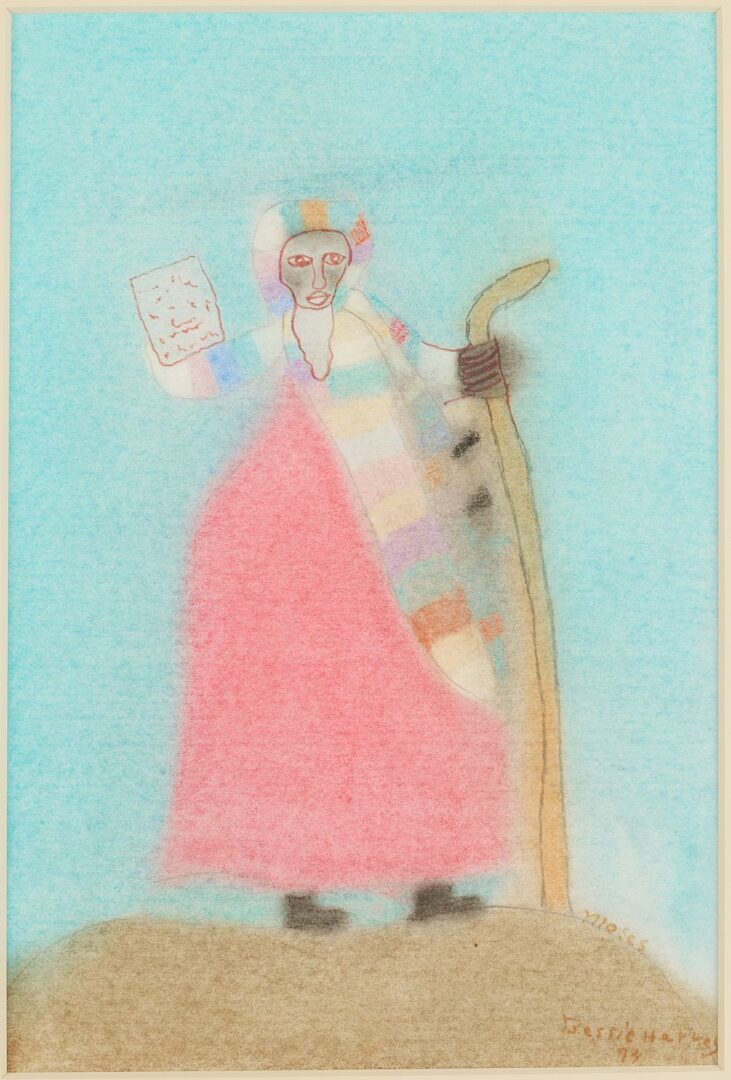 Lot 139: Bessie Harvey Outsider Art Mixed Media Drawing, Moses