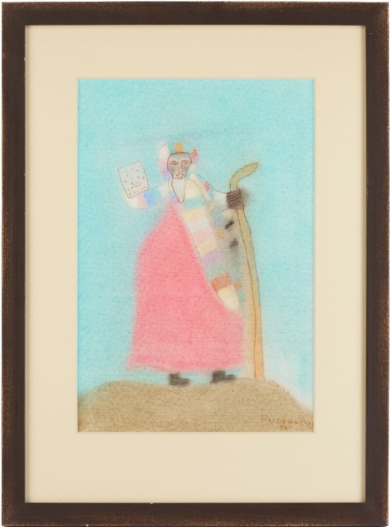 Lot 139: Bessie Harvey Outsider Art Mixed Media Drawing, Moses