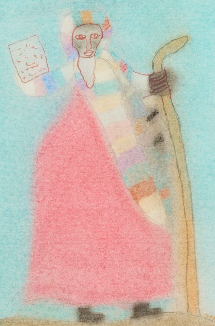 Lot 139: Bessie Harvey Outsider Art Mixed Media Drawing, Moses