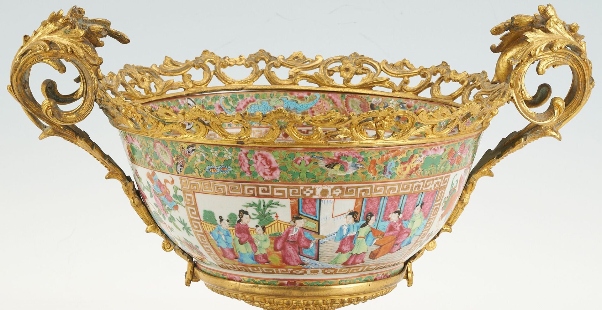 Lot 14: Chinese Rose Mandarin Punch Bowl w/ Gilt Bronze Mounts