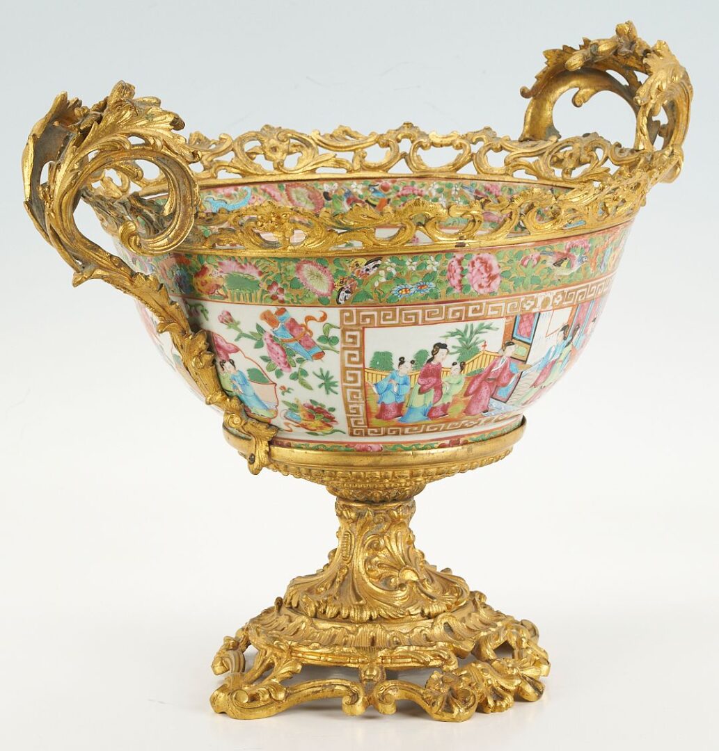 Lot 14: Chinese Rose Mandarin Punch Bowl w/ Gilt Bronze Mounts