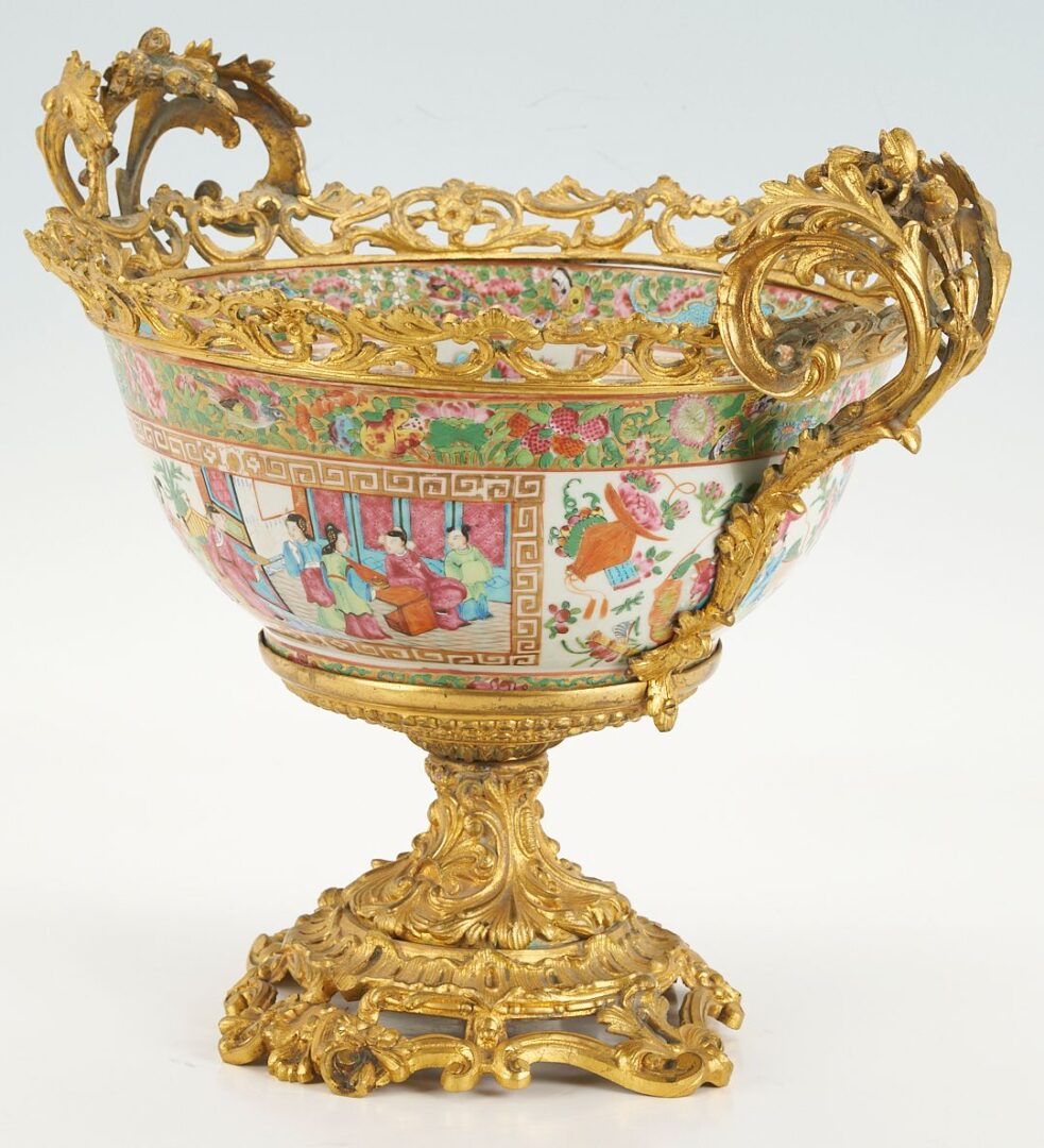 Lot 14: Chinese Rose Mandarin Punch Bowl w/ Gilt Bronze Mounts