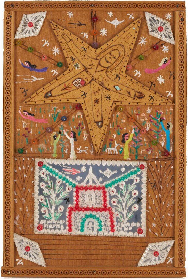 Lot 150: Howard Finster Mixed Media Folk Art Panel