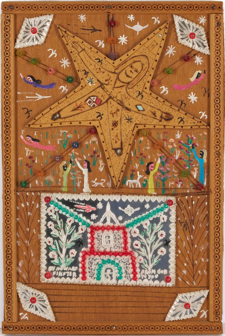 Lot 150: Howard Finster Mixed Media Folk Art Panel
