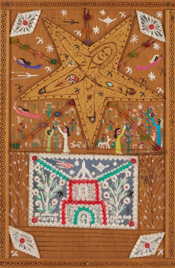 Lot 150: Howard Finster Mixed Media Folk Art Panel