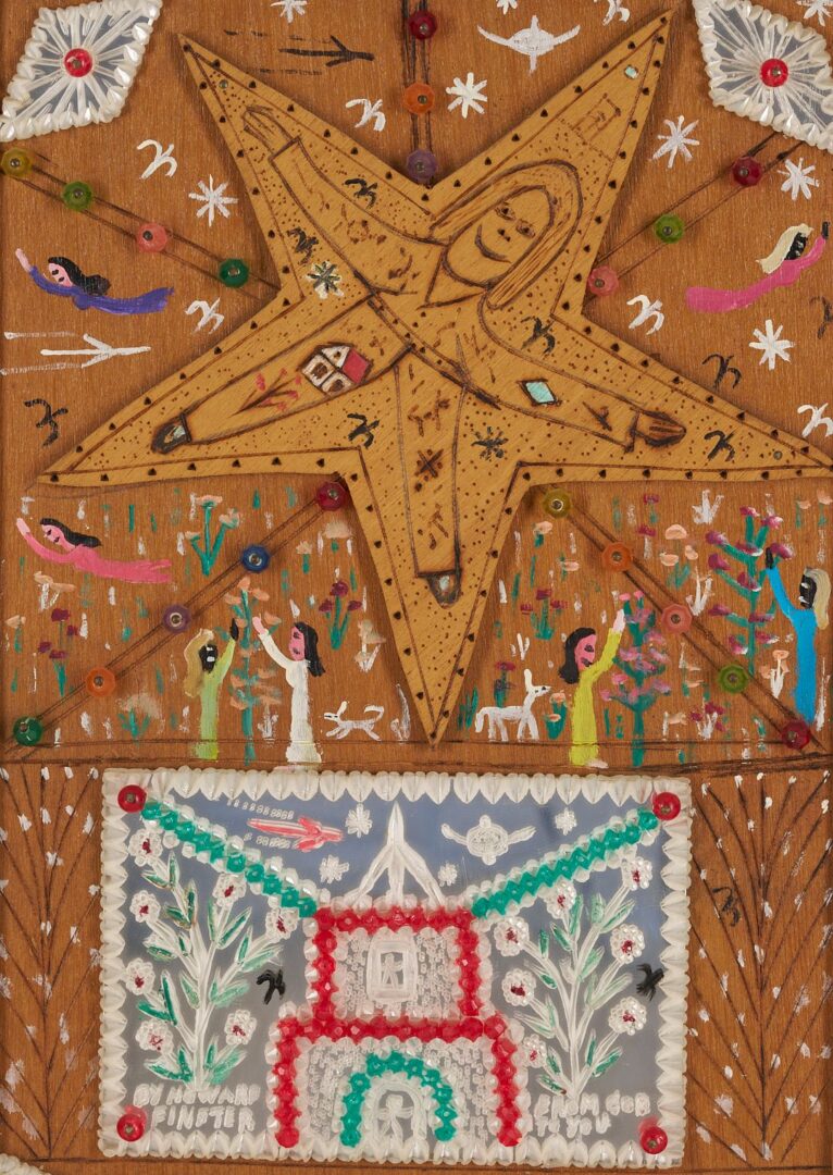 Lot 150: Howard Finster Mixed Media Folk Art Panel