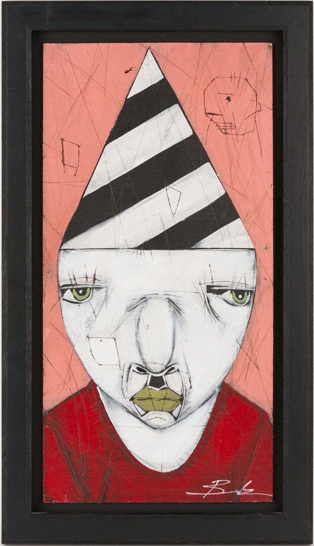 Lot 151: Michael Banks O/B Portrait of figure in Striped Hat