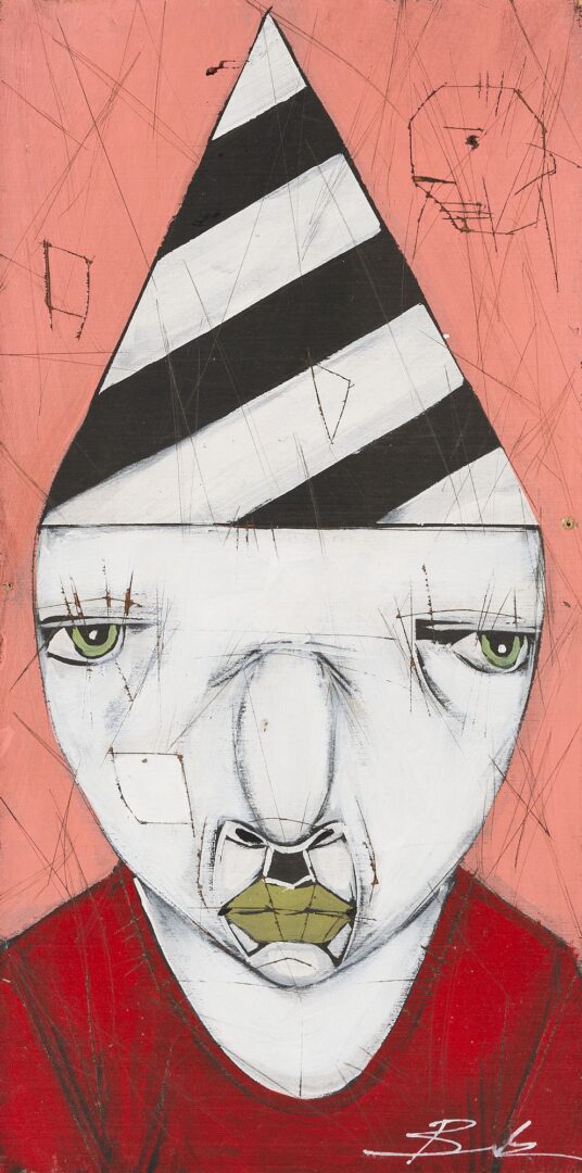Lot 151: Michael Banks O/B Portrait of figure in Striped Hat