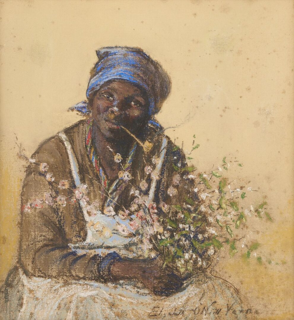 Lot 157: Elizabeth O’Neill Verner Pastel Portrait, Charleston SC Flower Seller