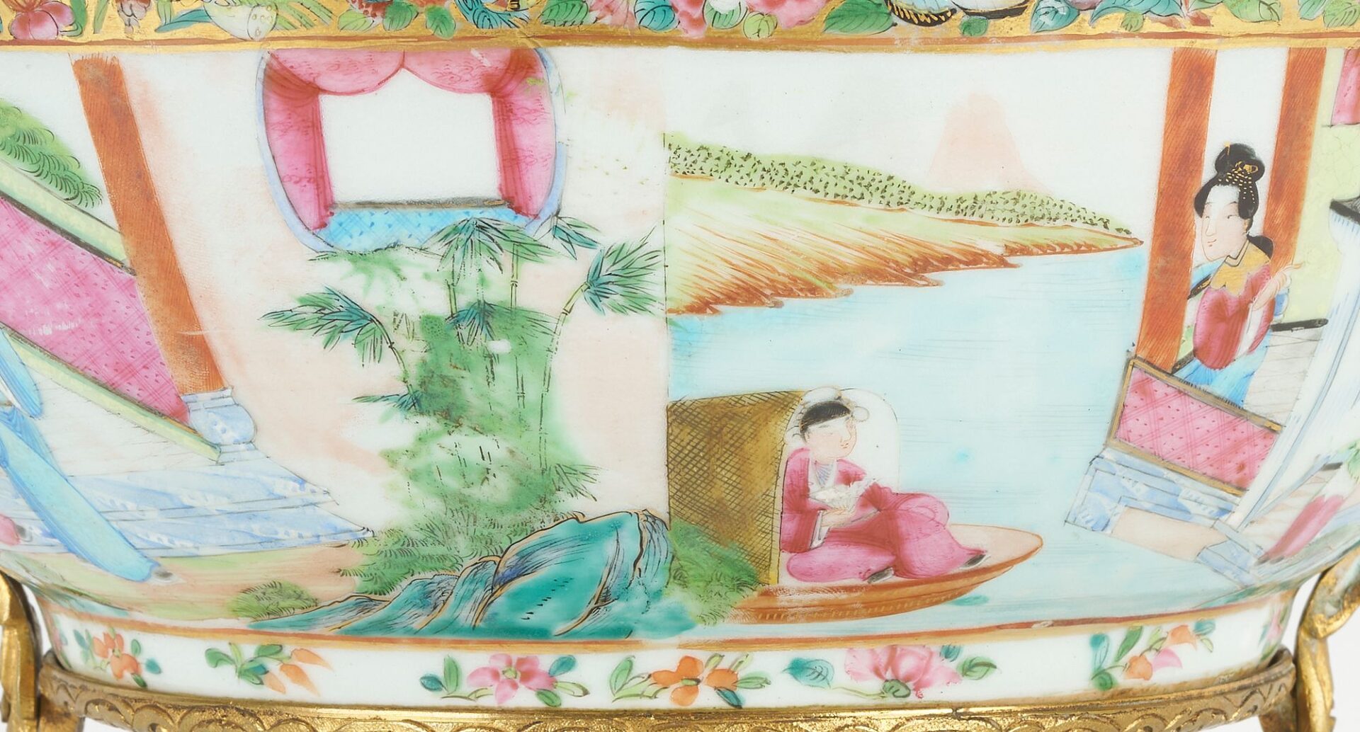 Lot 15: Early Chinese Rose Mandarin Punch Bowl w/ Gilt Bronze Mounts