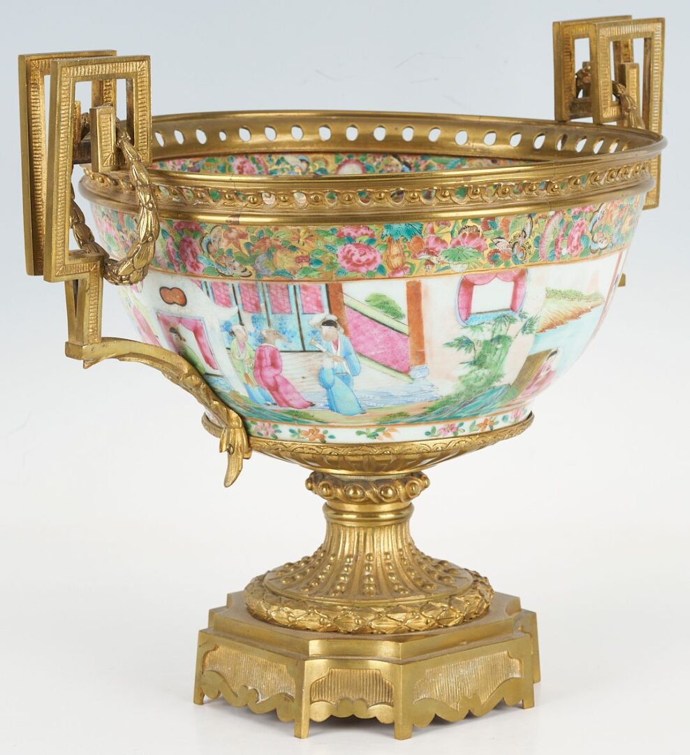 Lot 15: Early Chinese Rose Mandarin Punch Bowl w/ Gilt Bronze Mounts