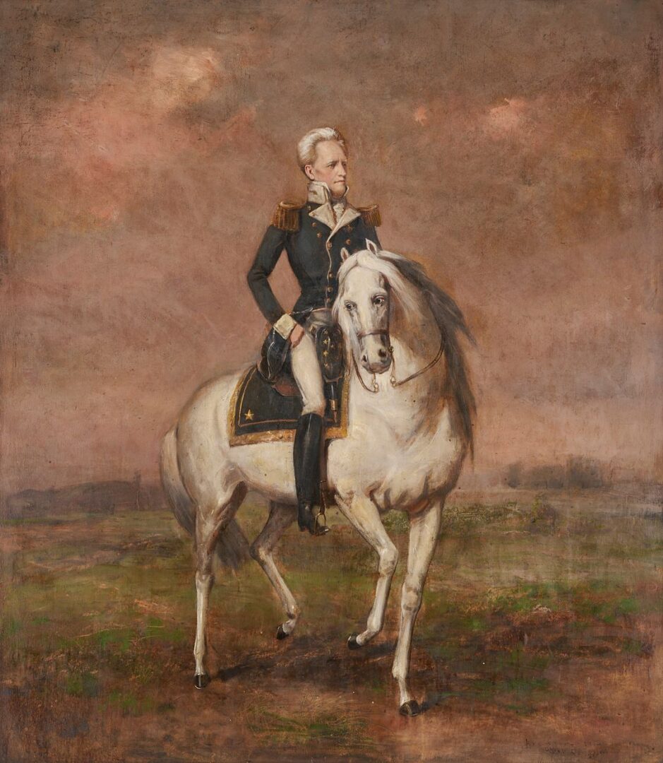 Lot 166: Large Lloyd Branson Painting, Andrew Jackson Astride Sam Patch, After Ralph Earl