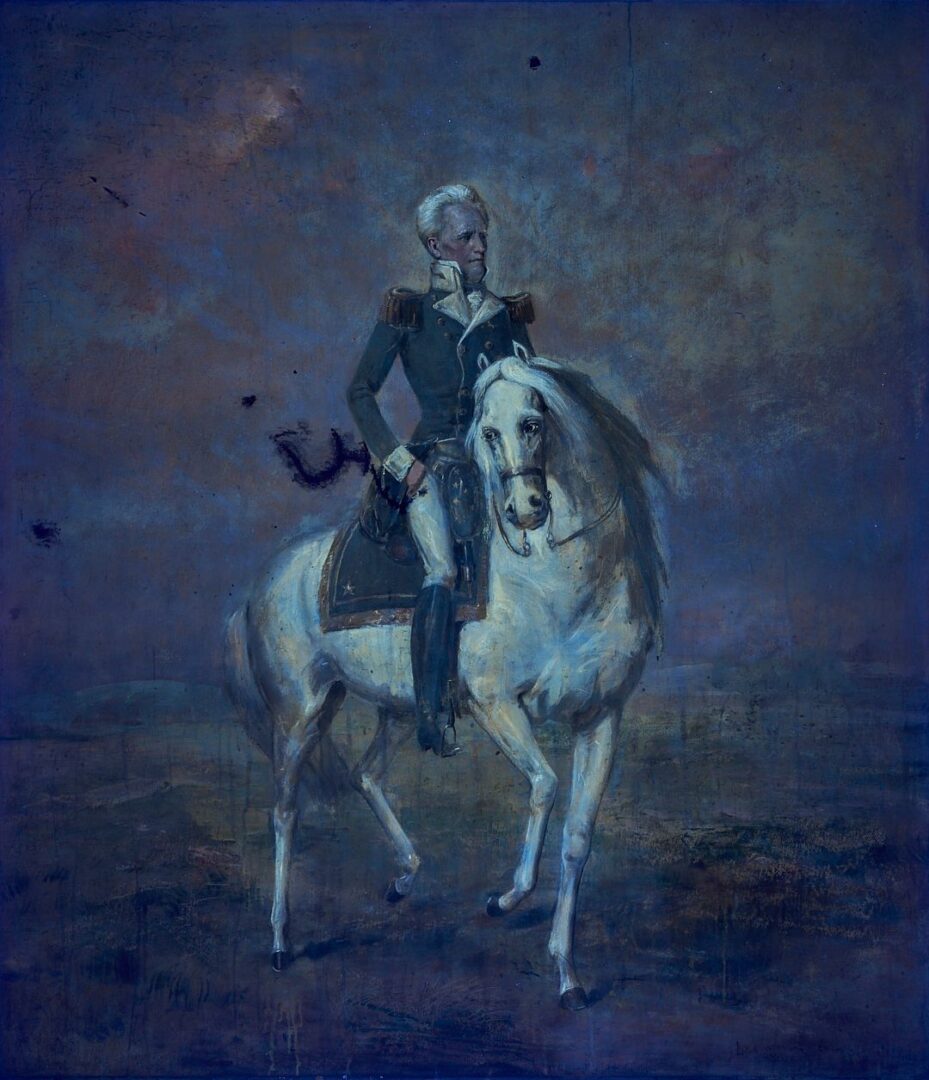 Lot 166: Large Lloyd Branson Painting, Andrew Jackson Astride Sam Patch, After Ralph Earl