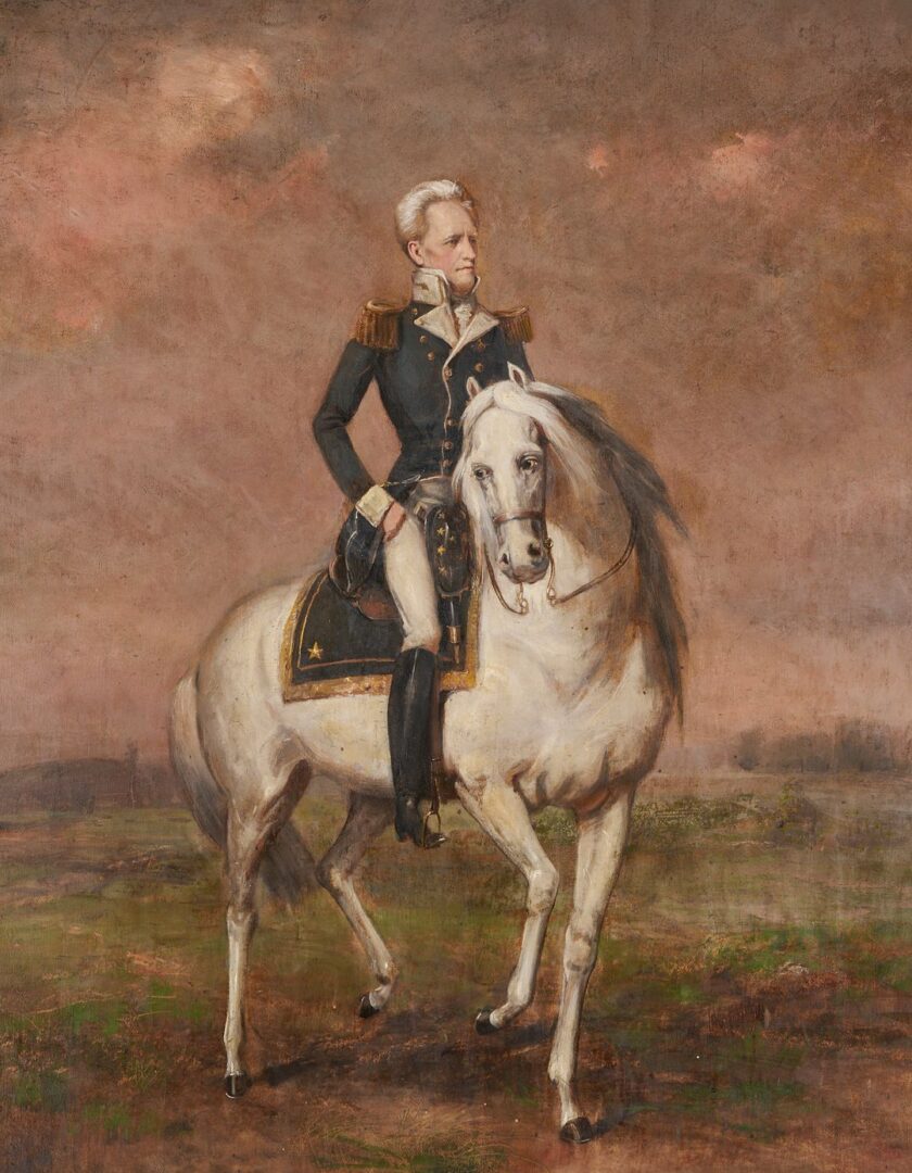 Lot 166: Large Lloyd Branson Painting, Andrew Jackson Astride Sam Patch, After Ralph Earl