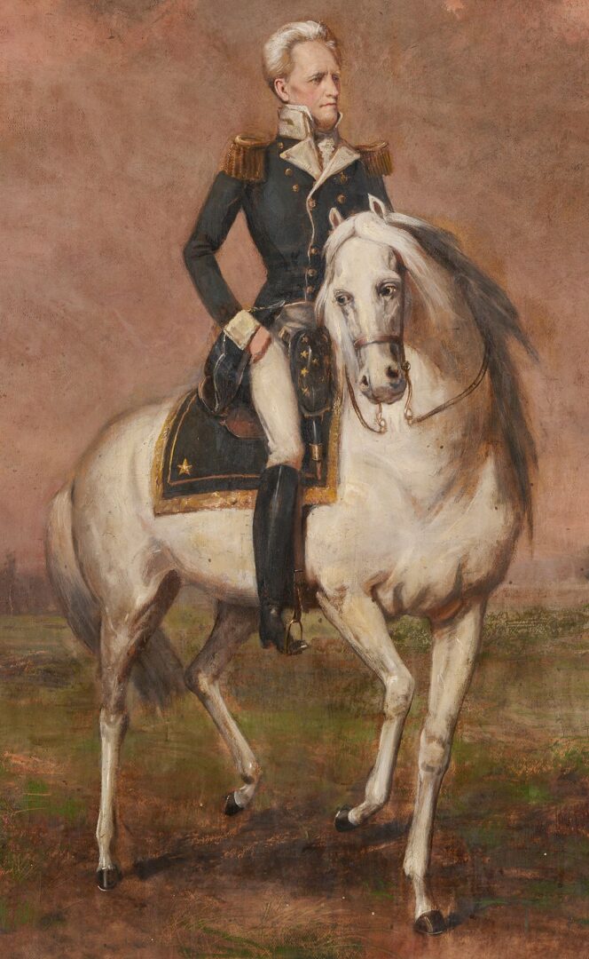Lot 166: Large Lloyd Branson Painting, Andrew Jackson Astride Sam Patch, After Ralph Earl