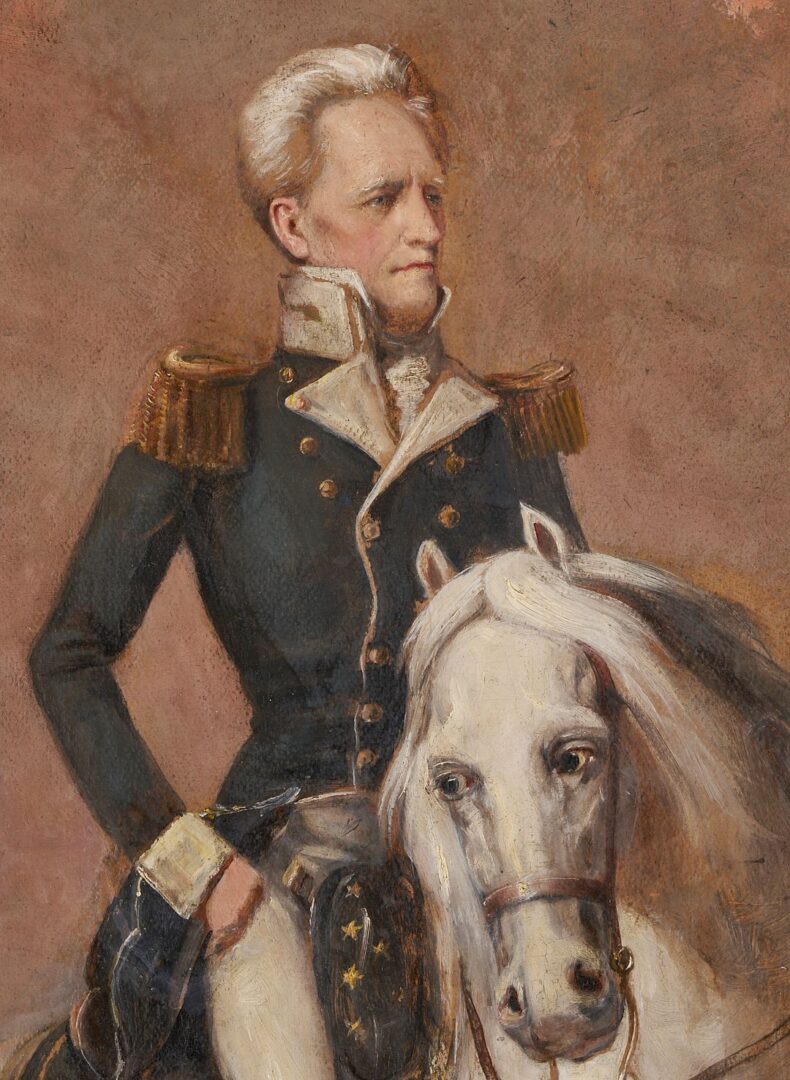 Lot 166: Large Lloyd Branson Painting, Andrew Jackson Astride Sam Patch, After Ralph Earl