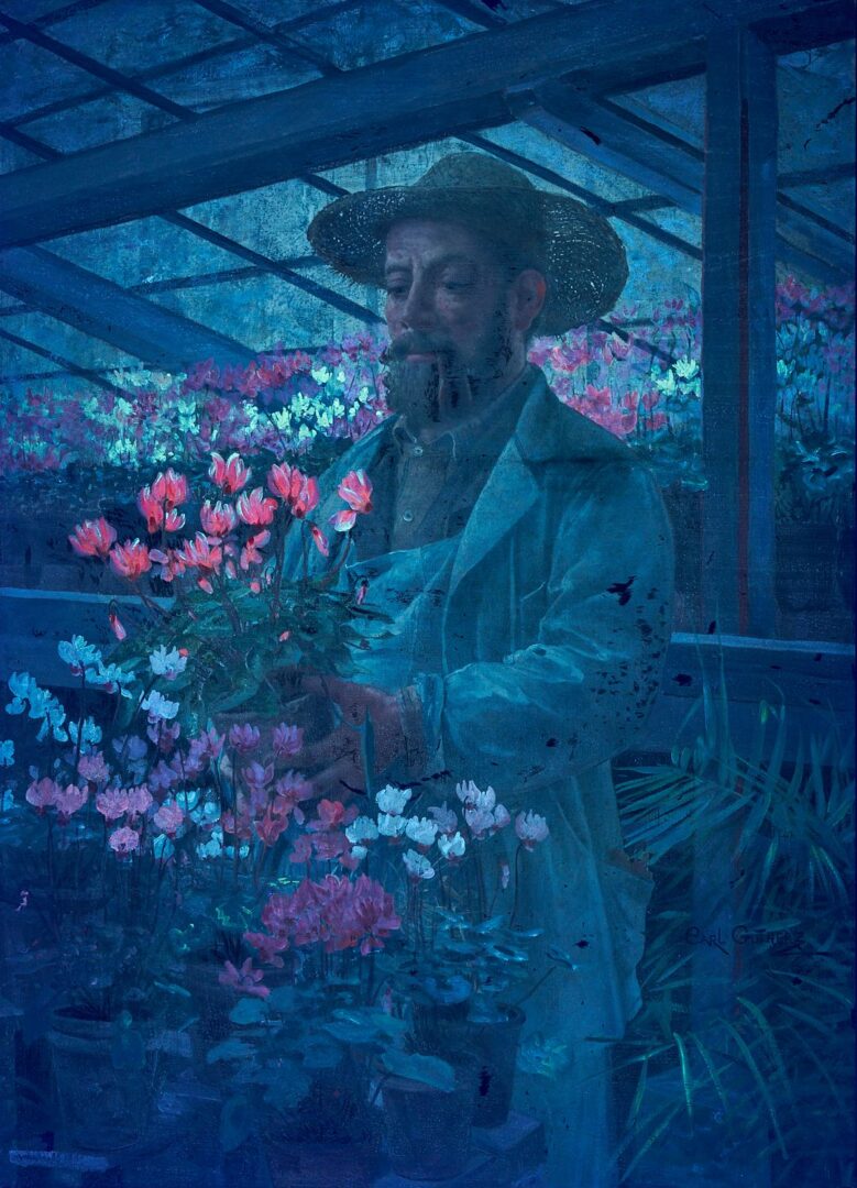 Lot 167: Carl Gutherz O/C Painting, French Gardener, Likely Godefroy-Lebeuf, Paris Exposition 1889