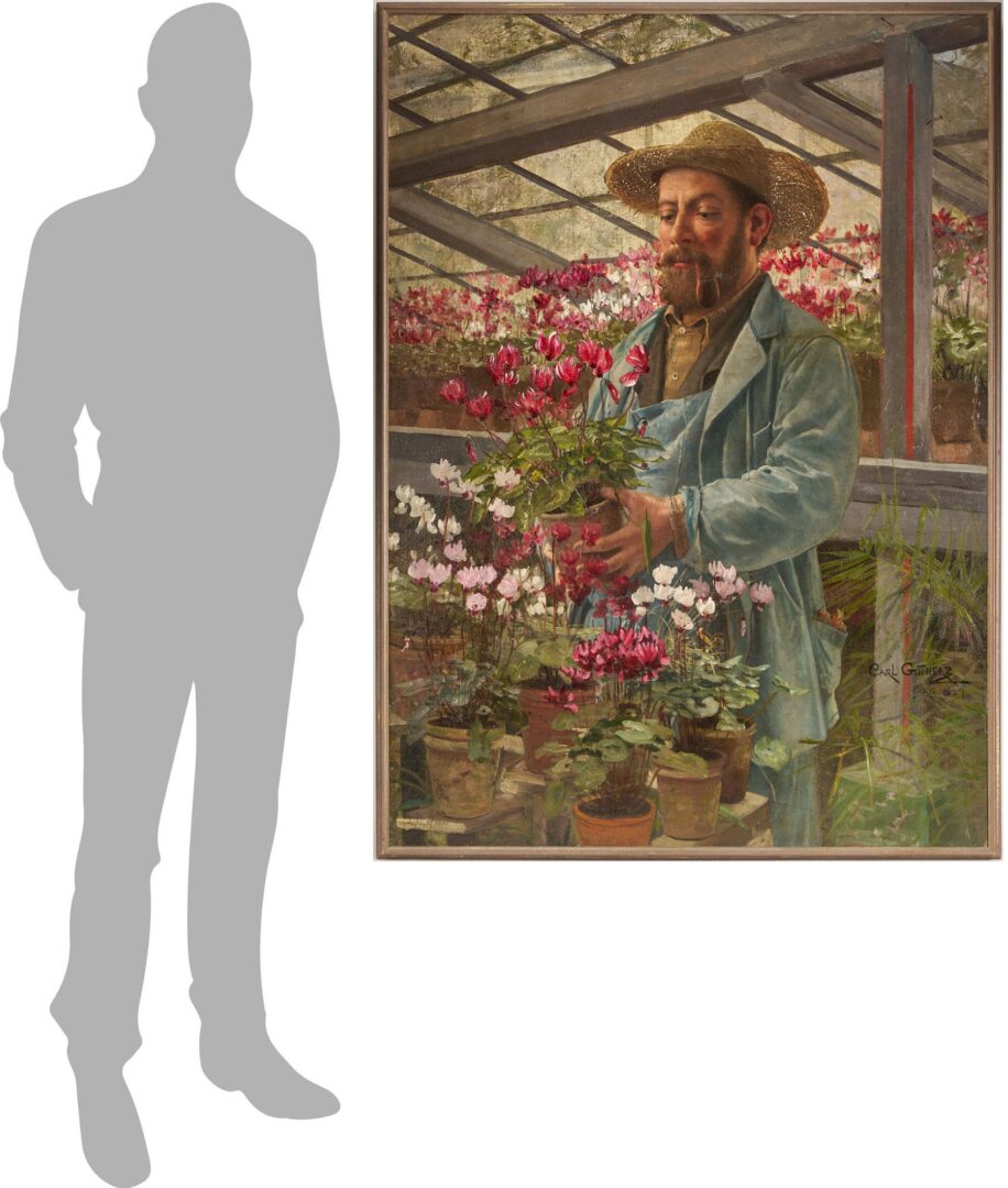 Lot 167: Carl Gutherz O/C Painting, French Gardener, Likely Godefroy-Lebeuf, Paris Exposition 1889